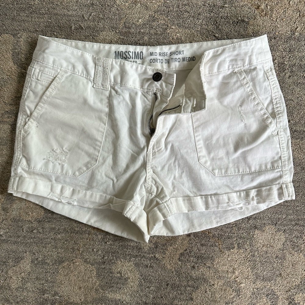 Mossimo Supply Co. White Jean Shorts with Frayed Hem